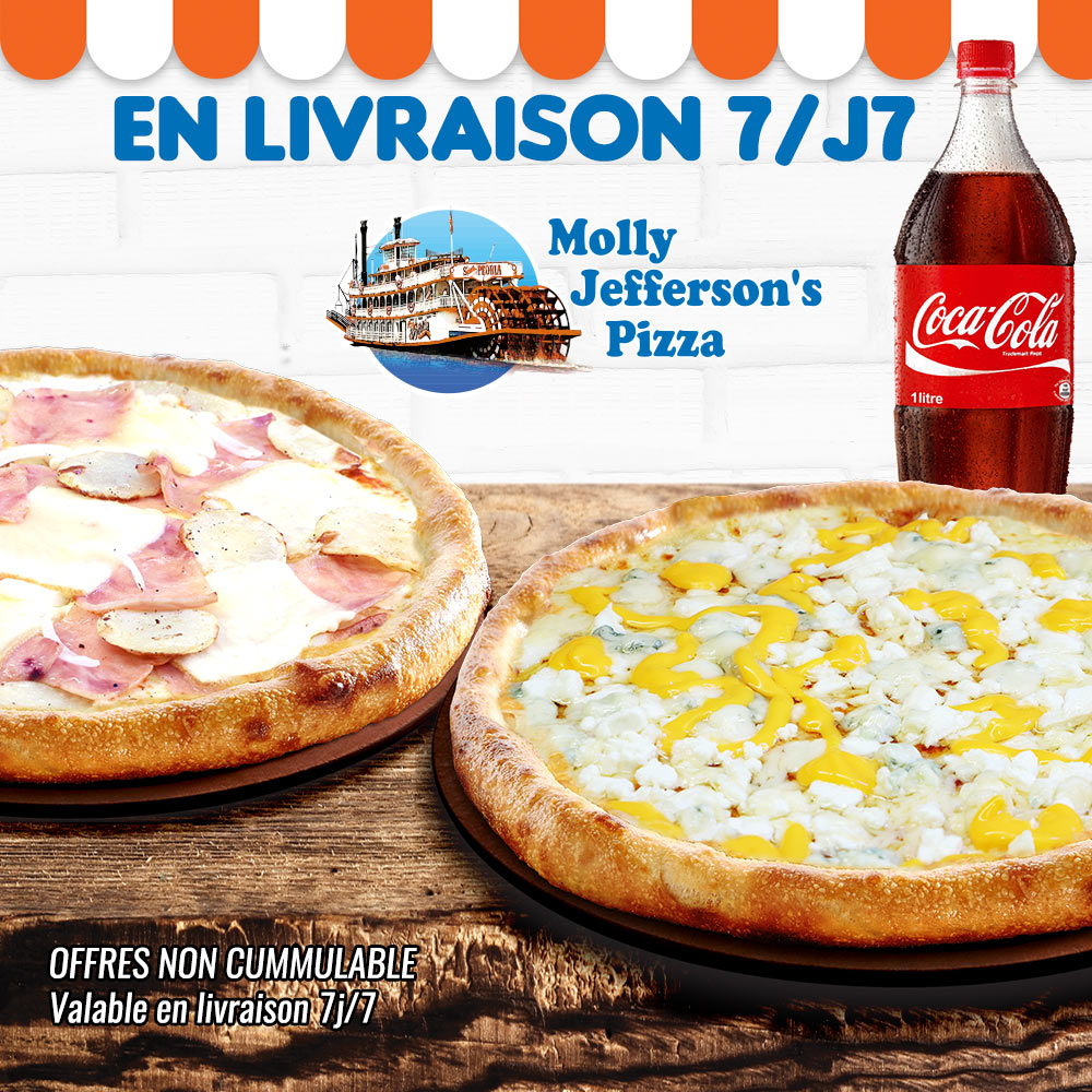 2 pizzas mediums + 1 boisson 1,5L
